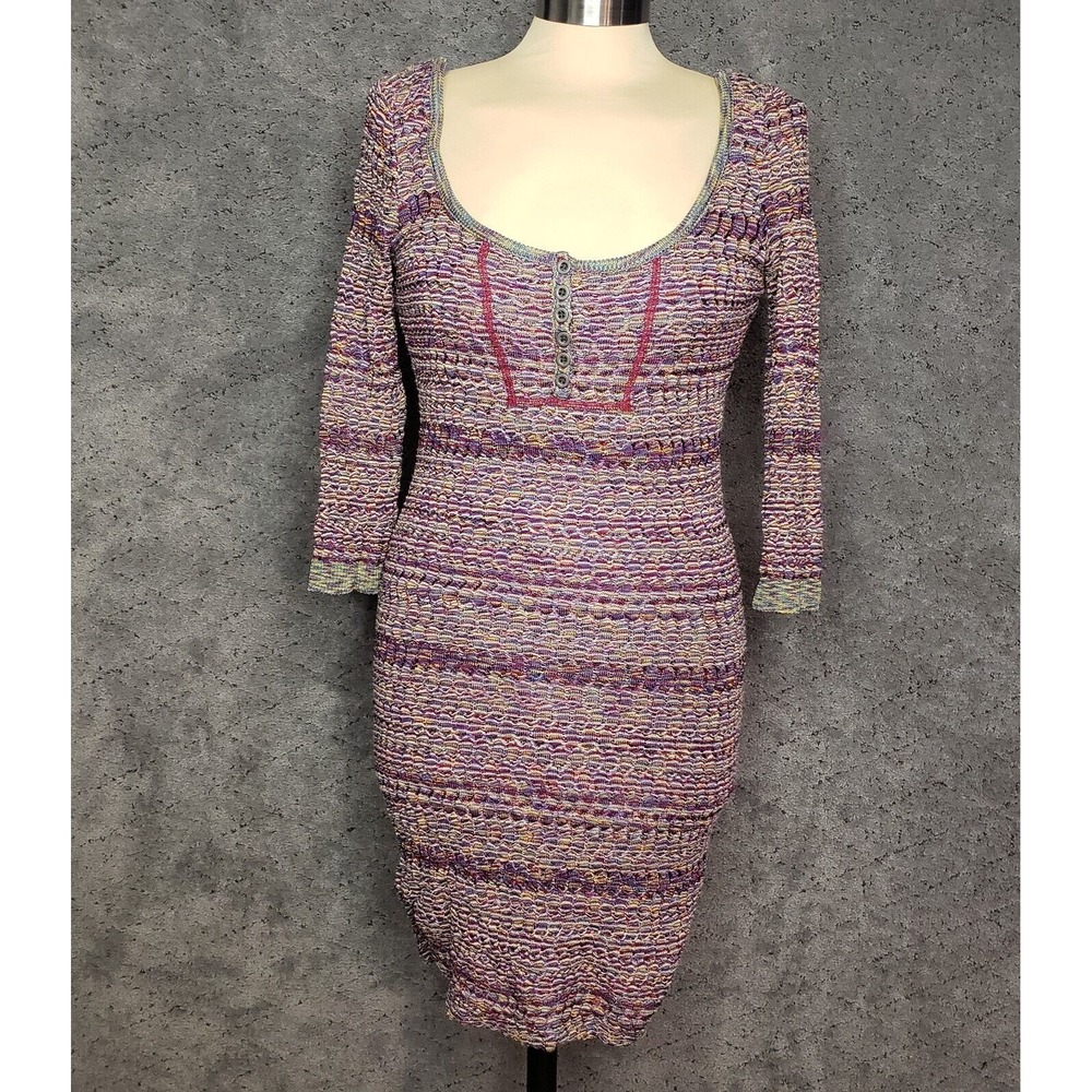 Free People Dress Womens Large Purple Pencil Scoop Neck Fitted Lined Stretch